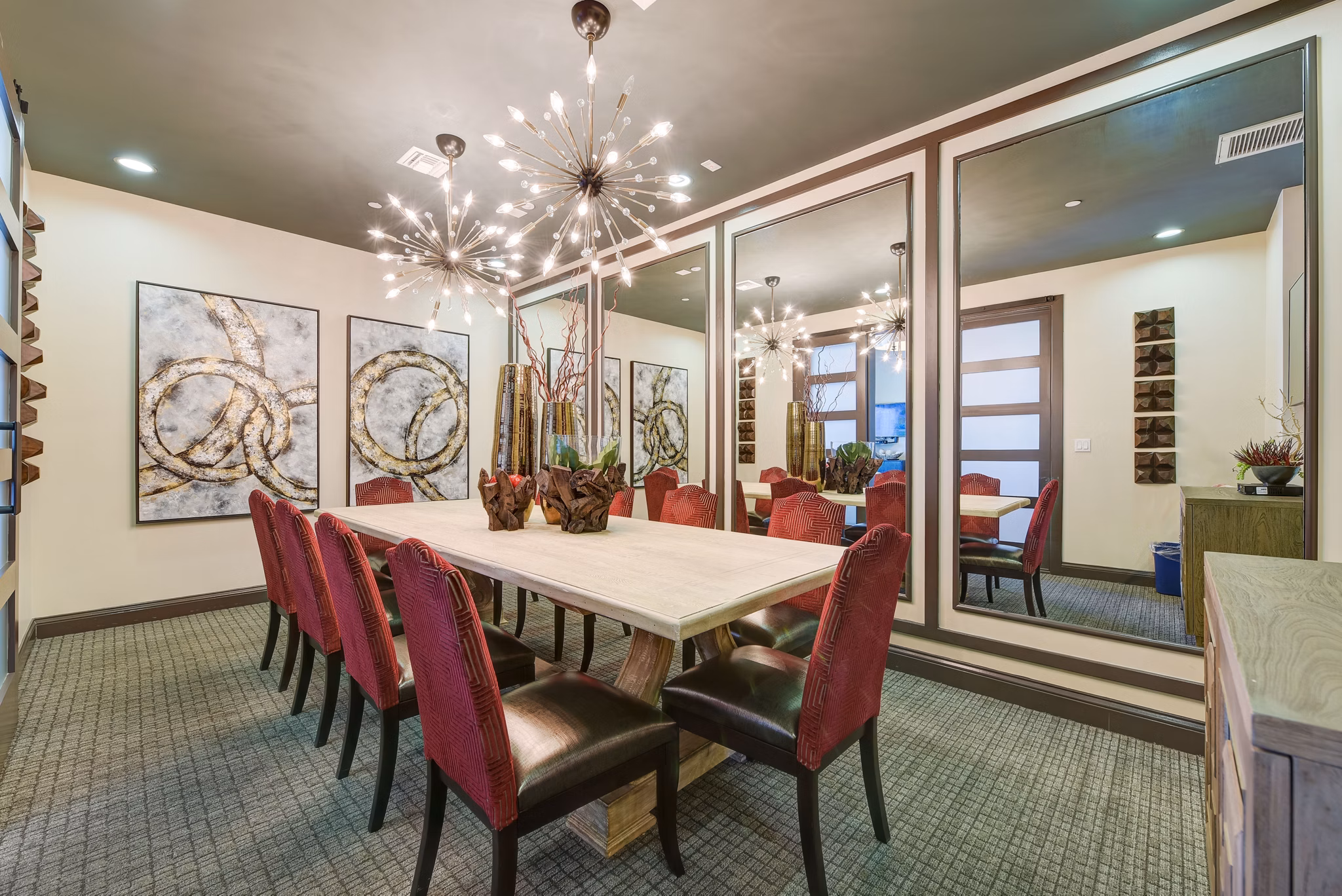 Meeting room with modern furnishings at Seta Apartments, luxury Greystar community