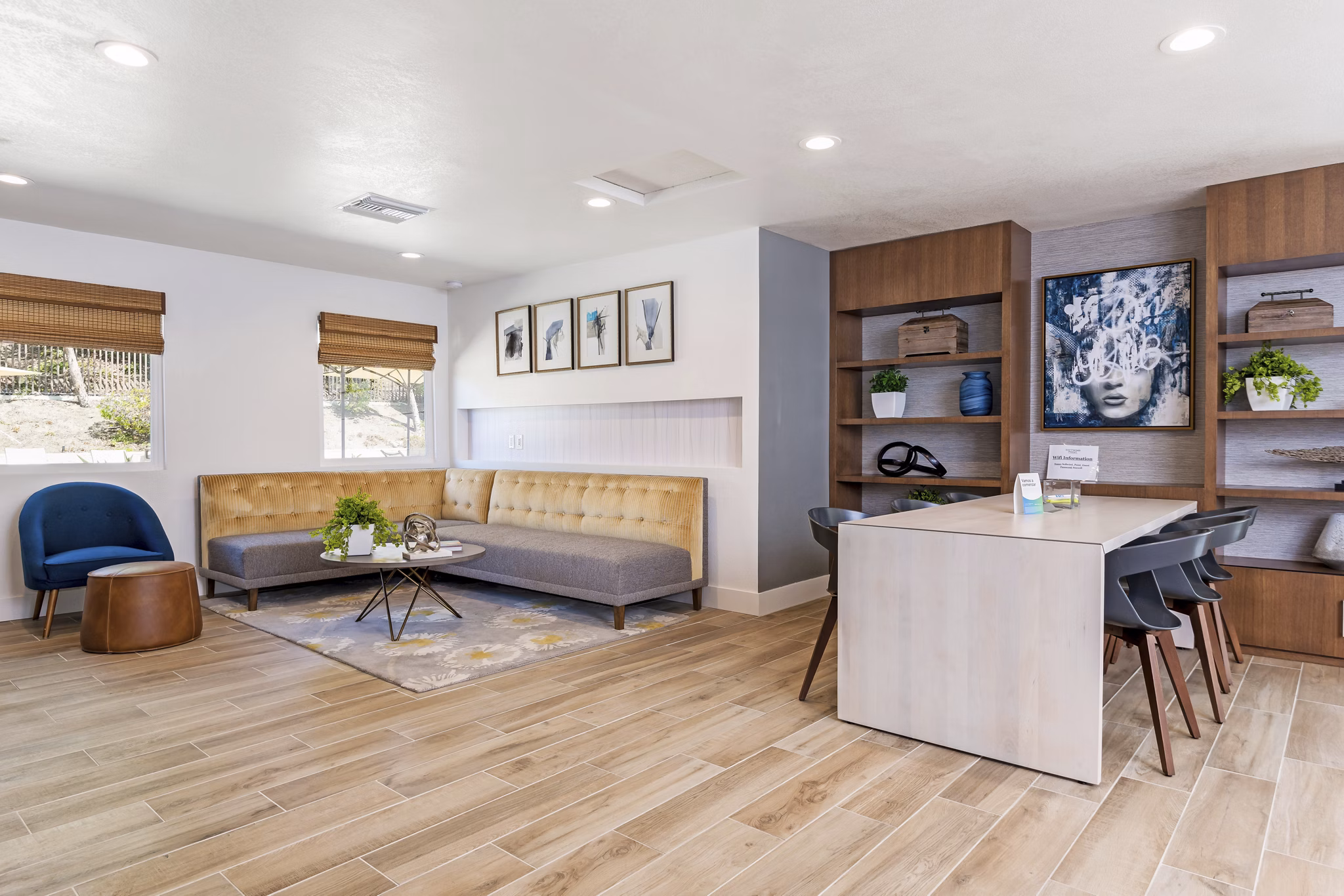 Clubhouse featuring modern seating and entertainment options at Softwind Point Apartments