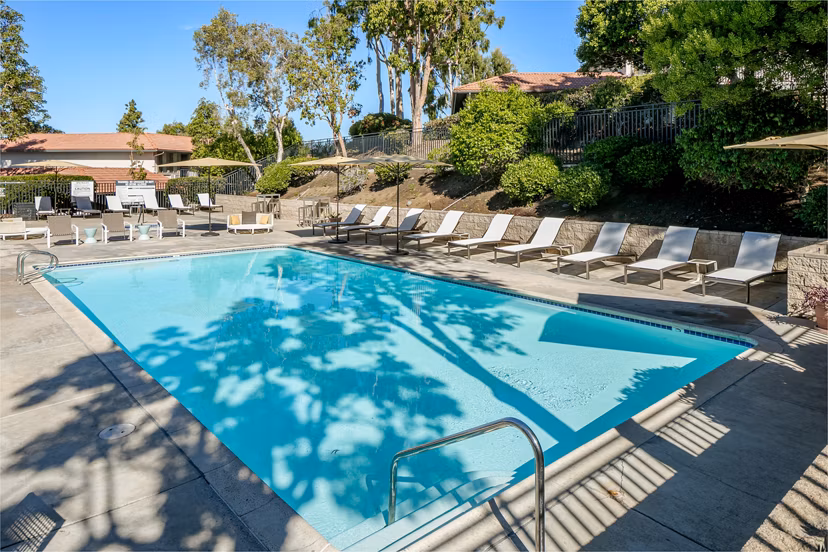 Resort-style pool with loungers at Softwind Point Apartments offering luxury living near scenic views