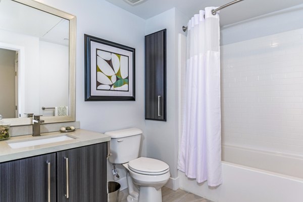 Bathroom featuring modern fixtures and elegant design at Sola at Pacific Highlands Ranch Apartments
