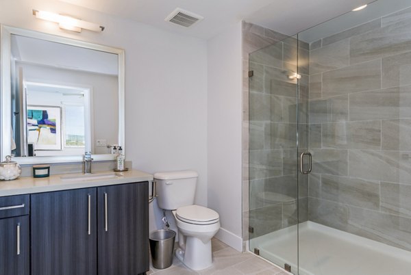 Sleek bathroom with modern fixtures at Sola at Pacific Highlands Ranch Apartments