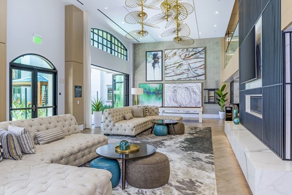 Spacious clubhouse with modern decor at Sola at Pacific Highlands Ranch Apartments