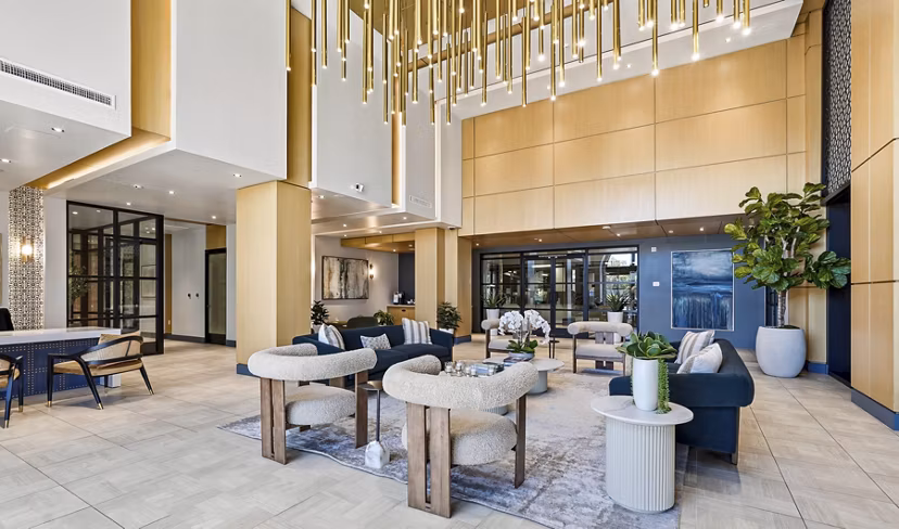 Clubhouse game room featuring pool table and seating at Sola at Pacific Highlands Ranch luxury apartments