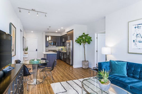 Spacious, modern living room with elegant decor at Sola at Pacific Highlands Ranch Apartments