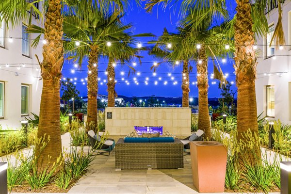 Sola at Pacific Highlands Ranch: Cozy outdoor fire pit area at luxury apartments in San Diego