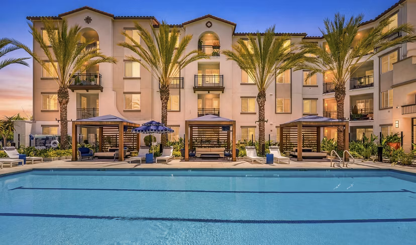 Sunlit pool at Sola at Pacific Highlands Ranch Apartments