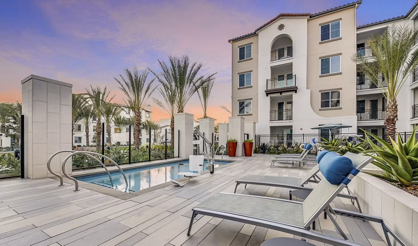 Hot tub on patio at Sola at Pacific Highlands Ranch Apartments offering relaxation and luxury living in a serene environment