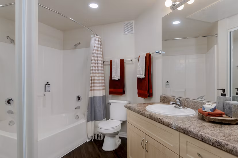 Bathroom featuring modern finishes at Missions at Sunbow Apartments in Chula Vista