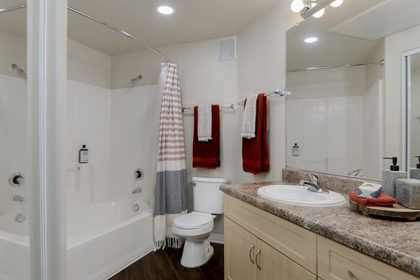 Bathroom featuring modern finishes at Missions at Sunbow Apartments in Chula Vista
