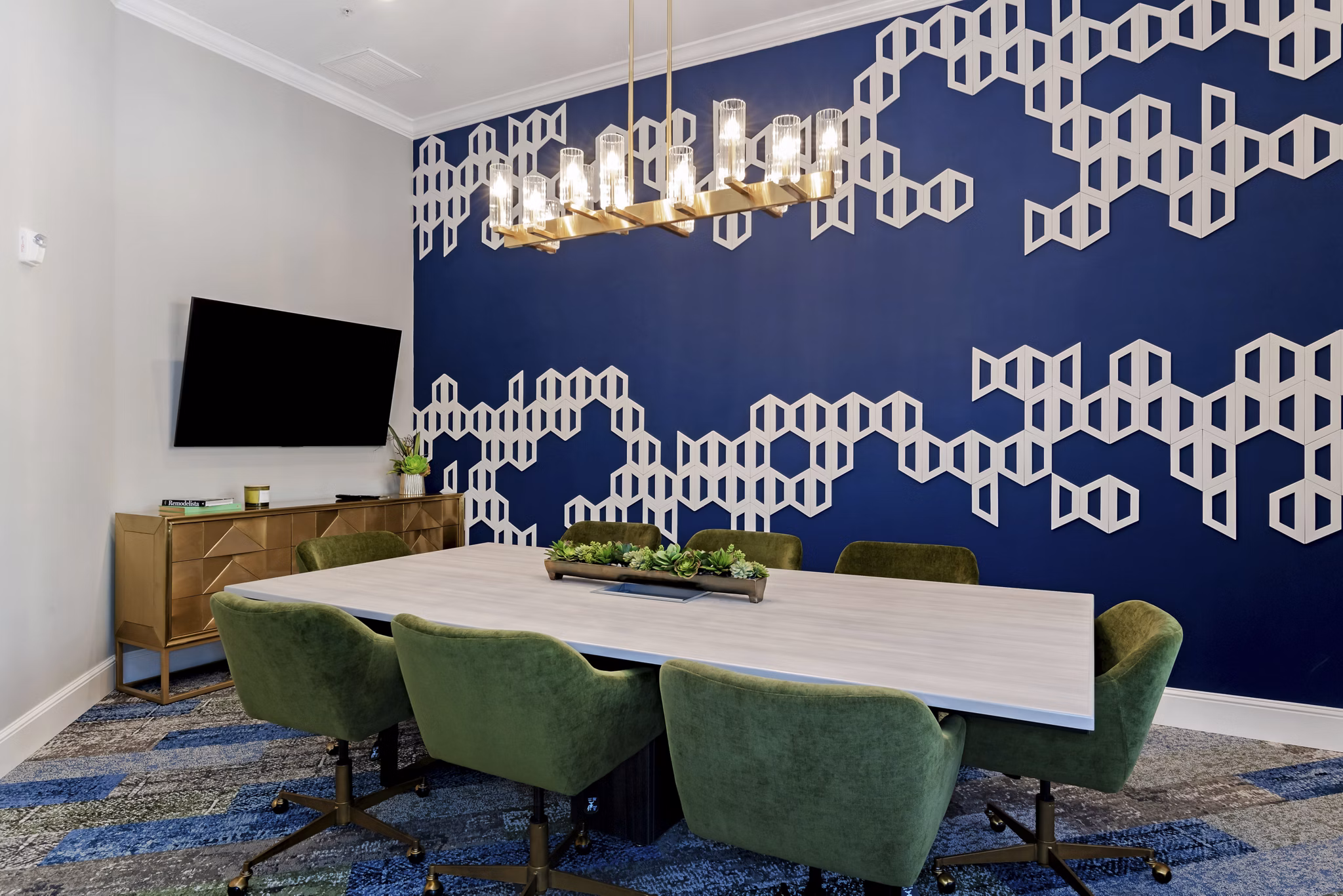 Meeting room with conference setup at Missions at Sunbow Apartments
