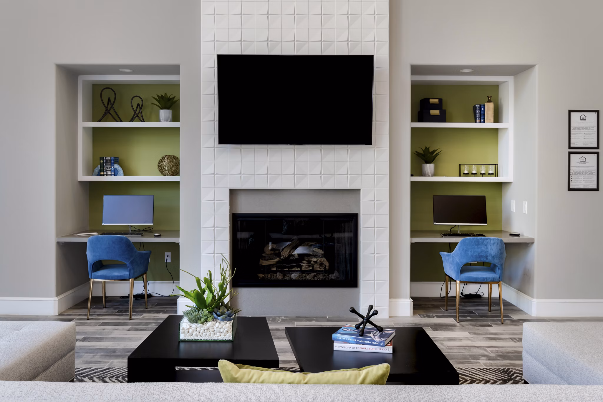 Missions at Sunbow Apartments: Modern clubhouse with cozy seating areas and stylish decor