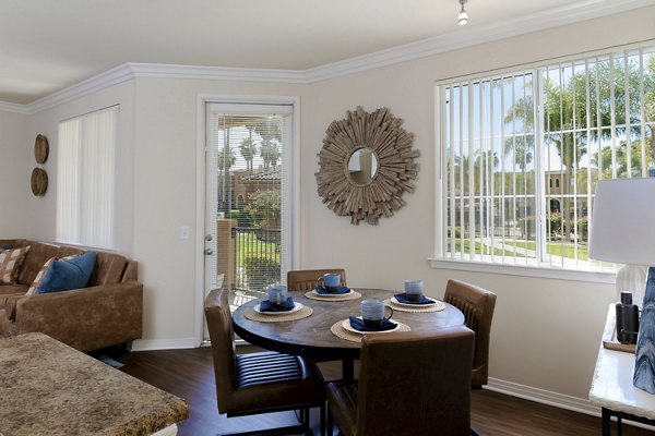 Dining area with modern furnishings at Missions at Sunbow Apartments