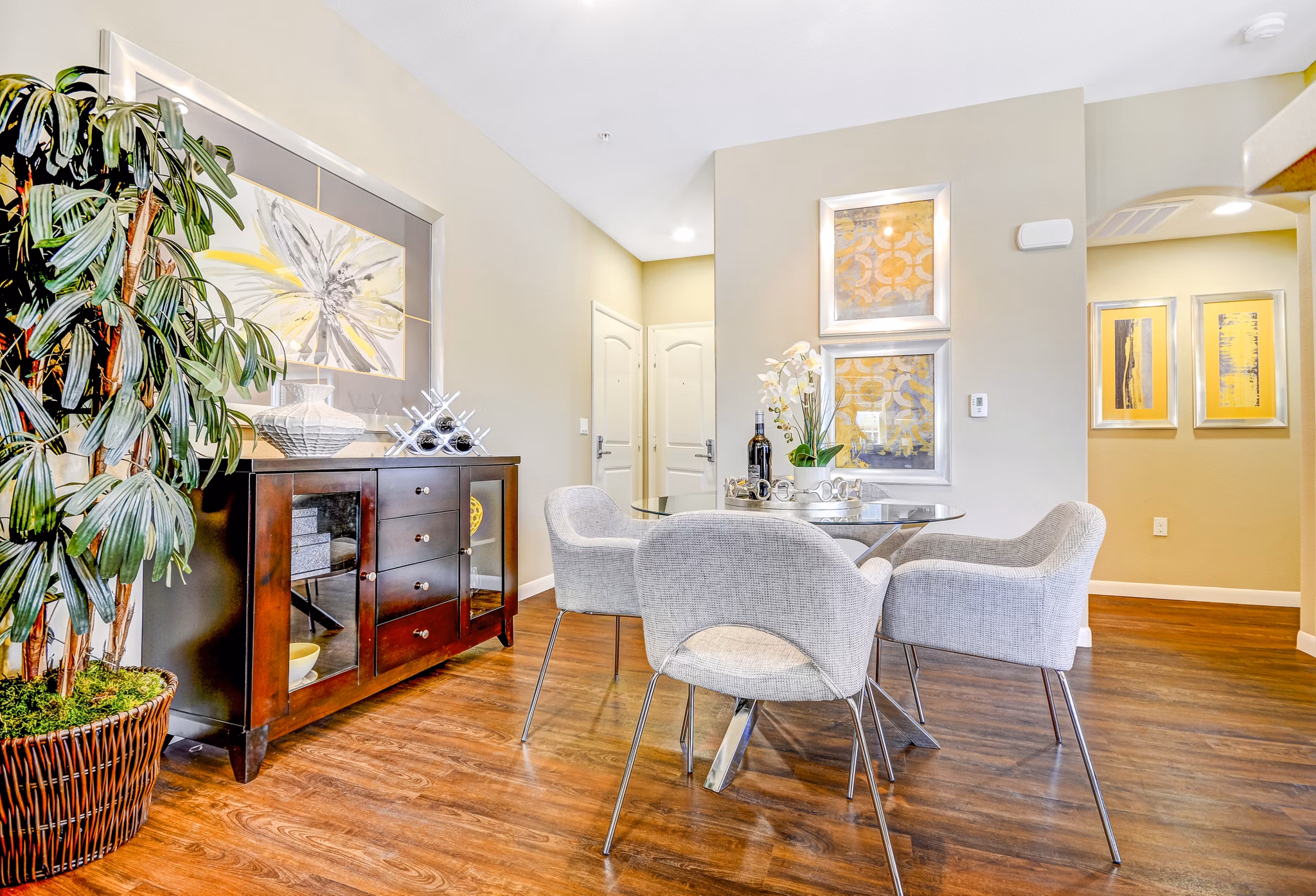 Dining room with modern decor and natural light at Tavera Apartments luxury apartments