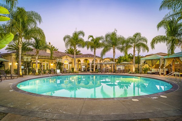 Resort-style pool with loungers at Tavera Apartments, a luxury Greystar community offering relaxing outdoor amenities