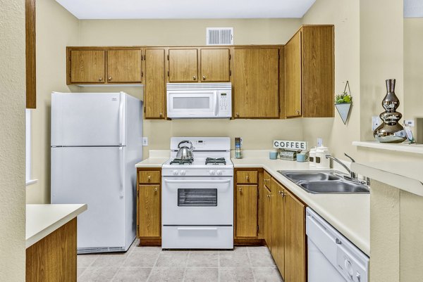 Modern kitchen with stainless steel appliances at Terra Vista Apartments