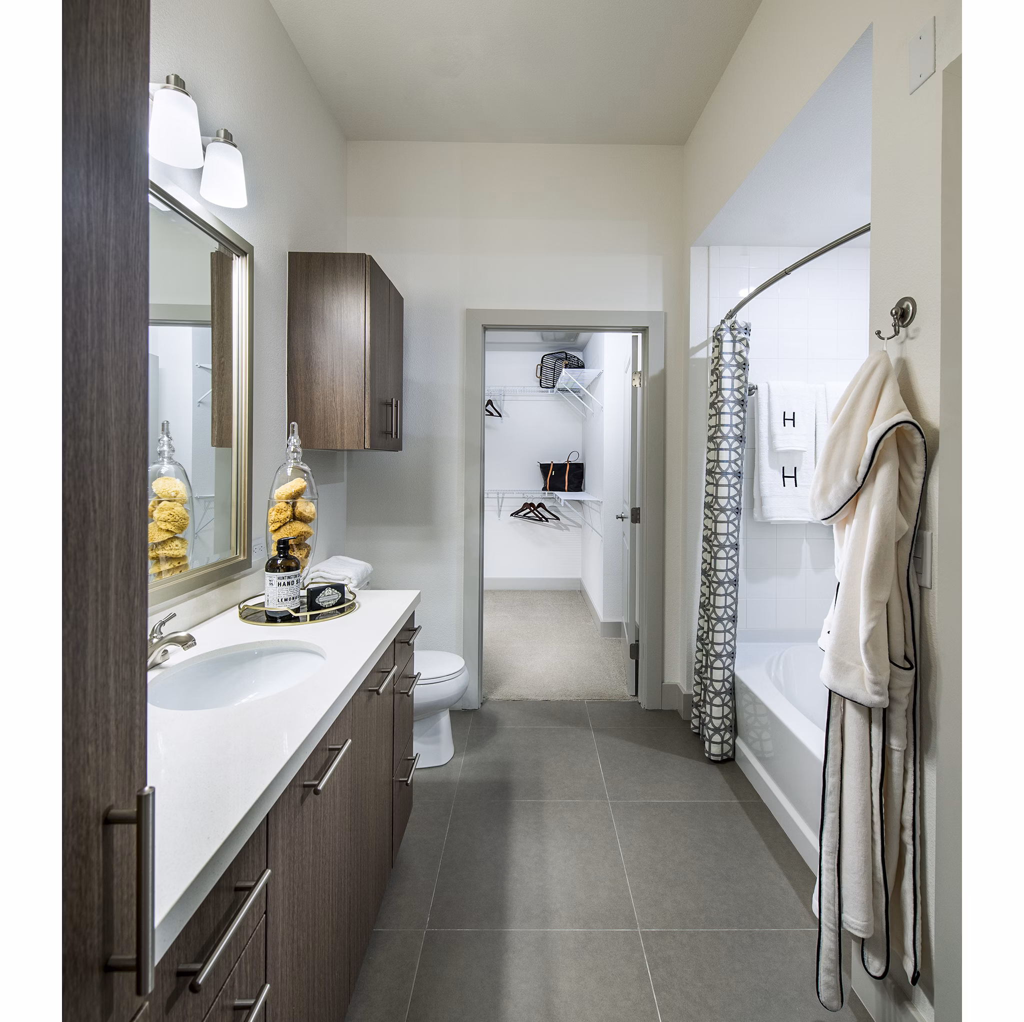 Contemporary bathroom with sleek finishes at Vora Mission Valley West Apartments