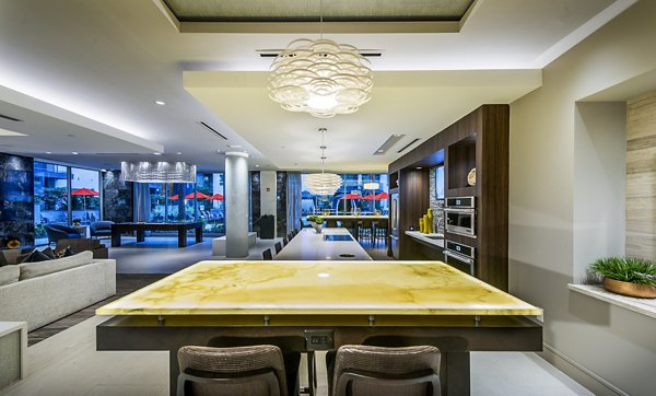 Stylish clubhouse with modern decor at Vora Mission Valley West apartments