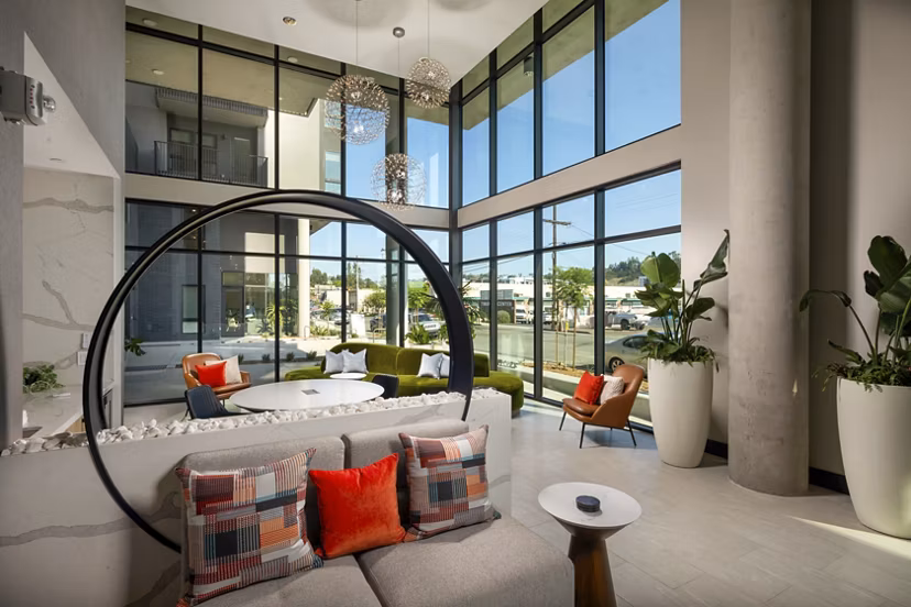 Stylish clubhouse with modern decor at Vora Mission Valley East Apartments