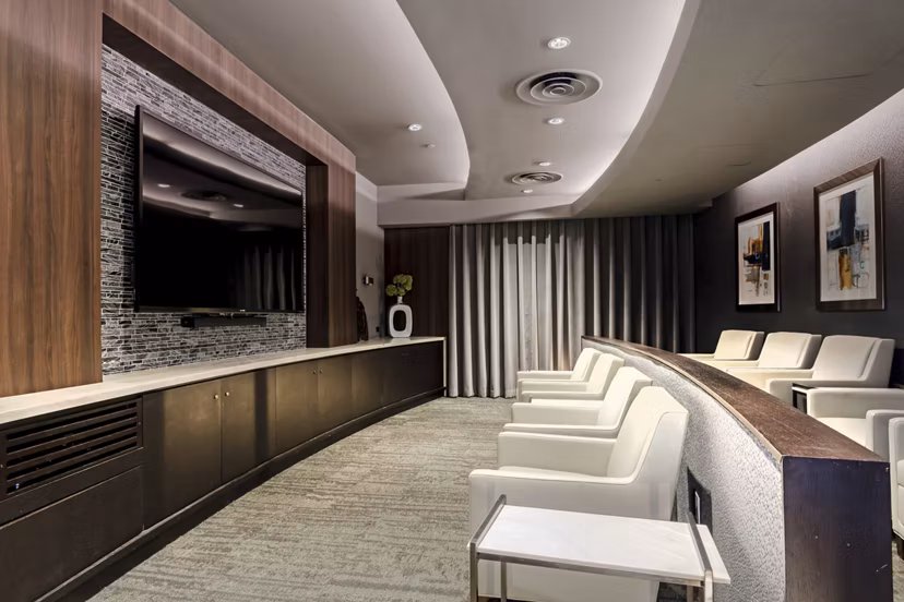 Contemporary clubhouse meeting facility with ergonomic seating at Vora Mission Valley East Apartments