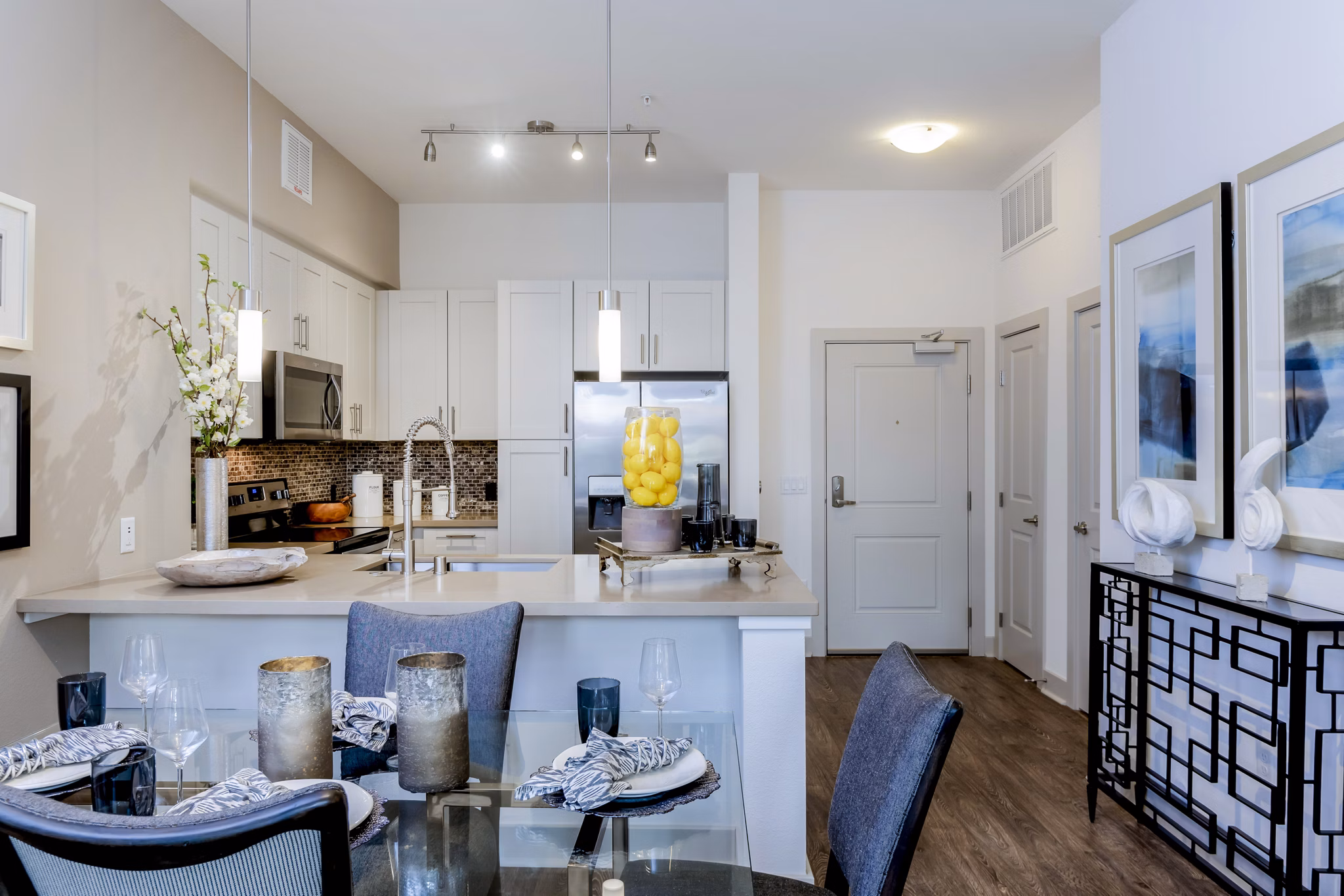 Vora Mission Valley East: Elegant dining room with modern decor and ample natural light in luxury apartments