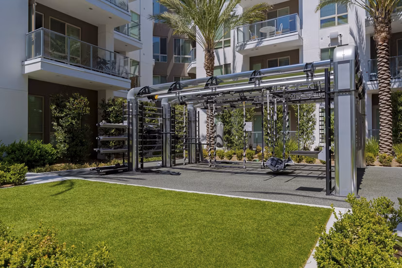 Dog wash station at Vora Mission Valley East Apartments, featuring modern facilities for pet care and grooming