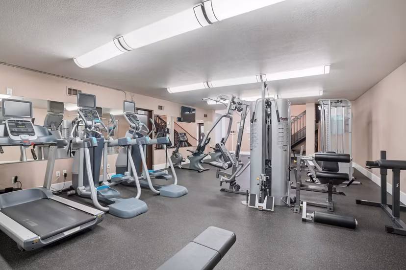State-of-the-art fitness center with modern equipment at Shadowridge Woodbend Apartments
