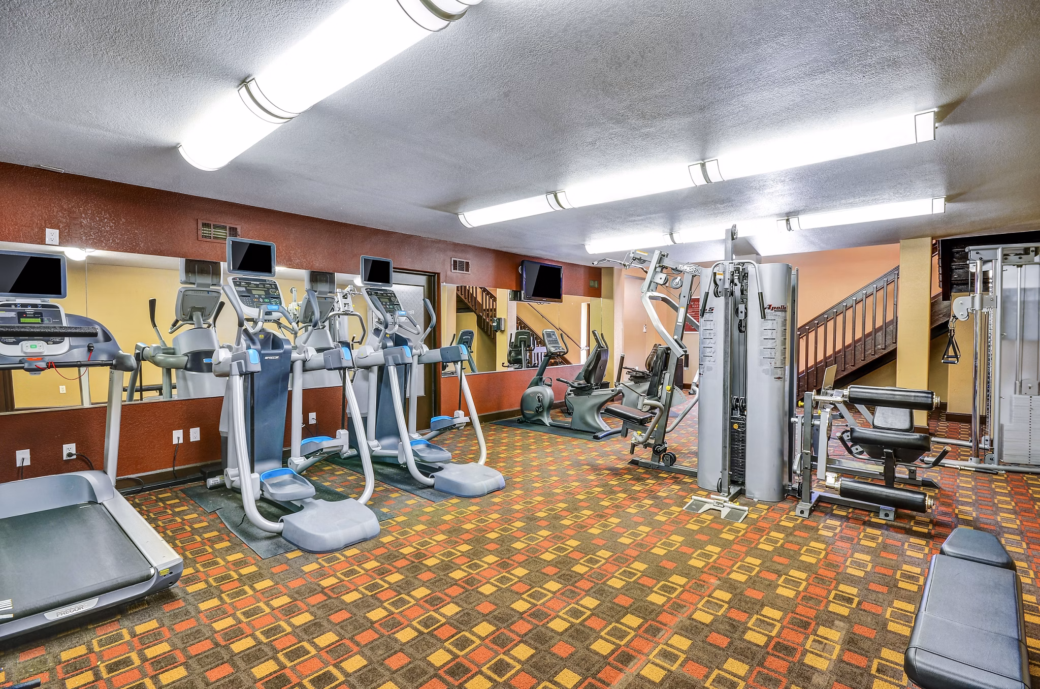 State-of-the-art fitness center with modern equipment at Shadowridge Woodbend Apartments