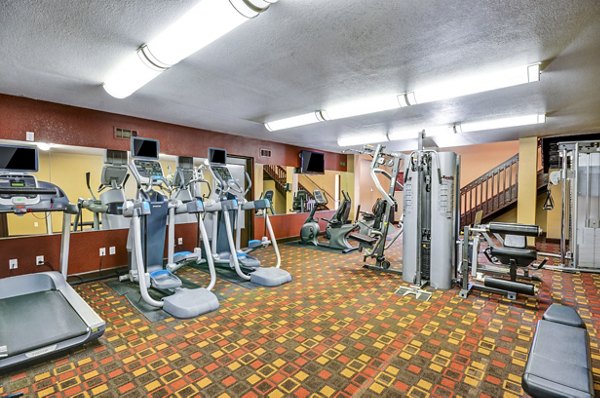 State-of-the-art fitness center with modern equipment at Shadowridge Woodbend Apartments