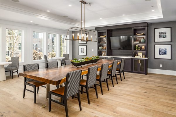 Clubhouse lobby with modern decor at NOVEL Harpeth Heights by Crescent Communities Apartments