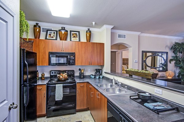 Modern kitchen with stainless steel appliances at Ridgestone Apartments