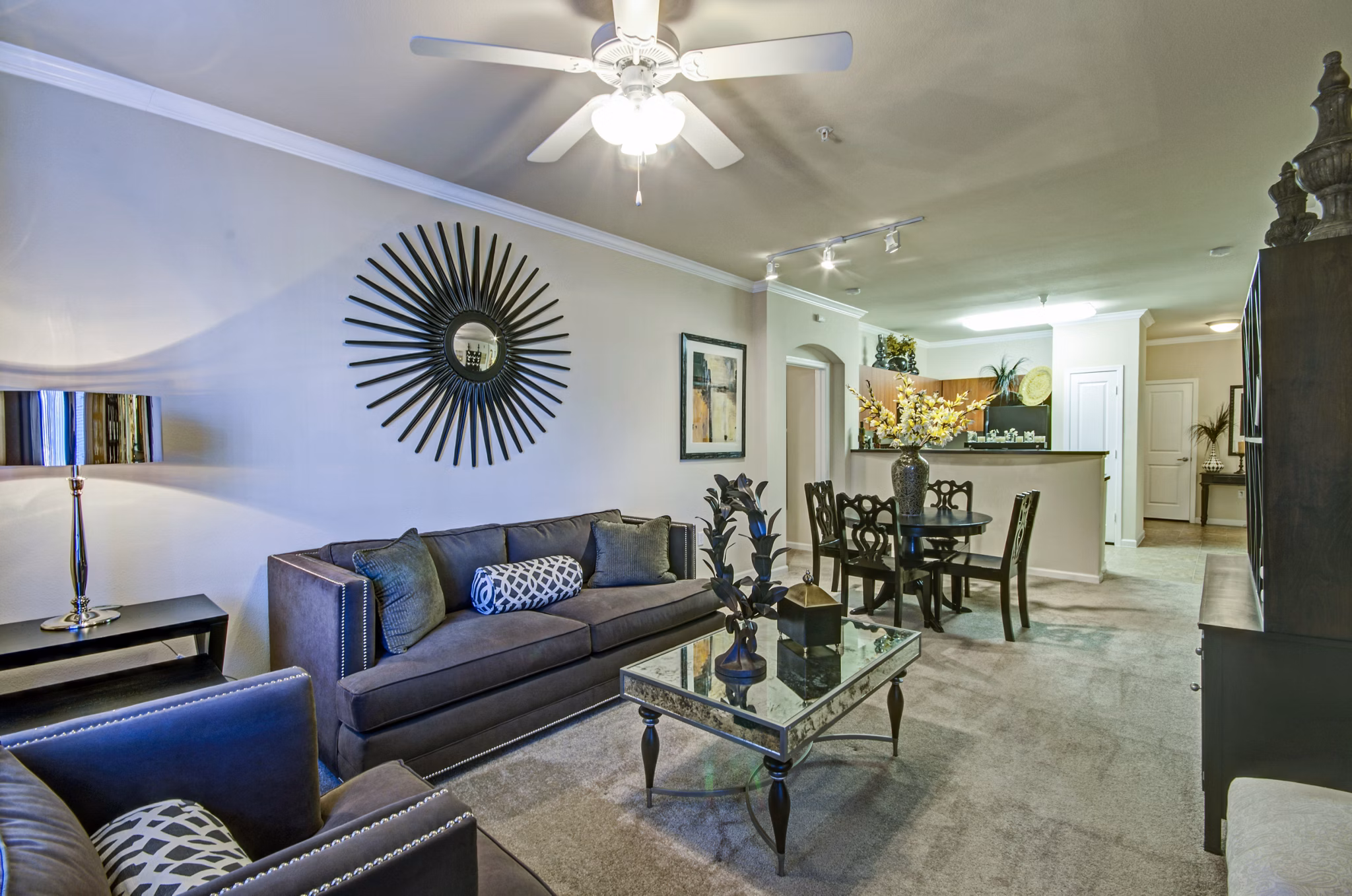 Modern living room with elegant decor at Ridgestone Apartments