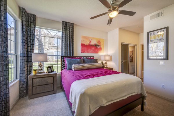 Cozy bedroom with elegant decor at Solana Ridge Apartments