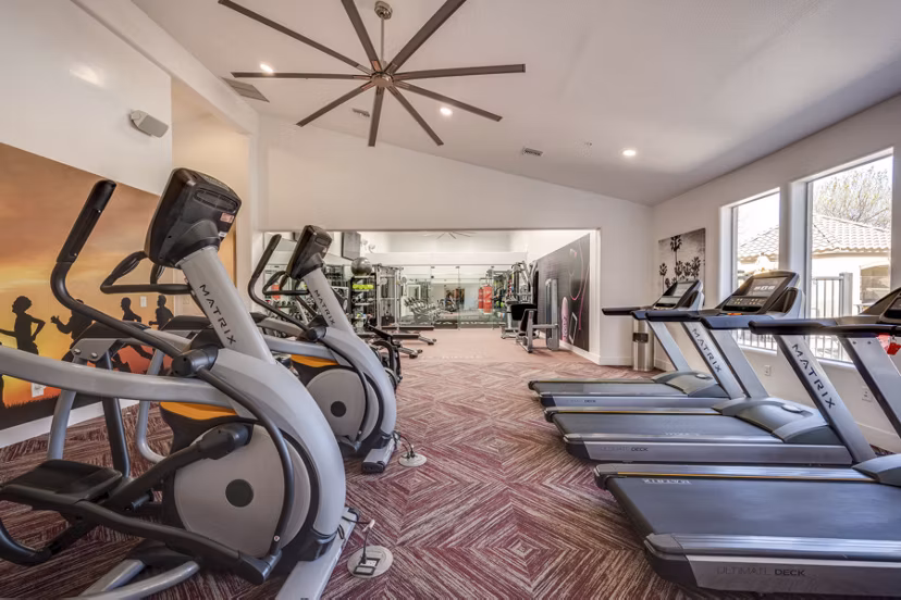 Modern fitness center featuring state-of-the-art equipment at Solana Ridge Apartments