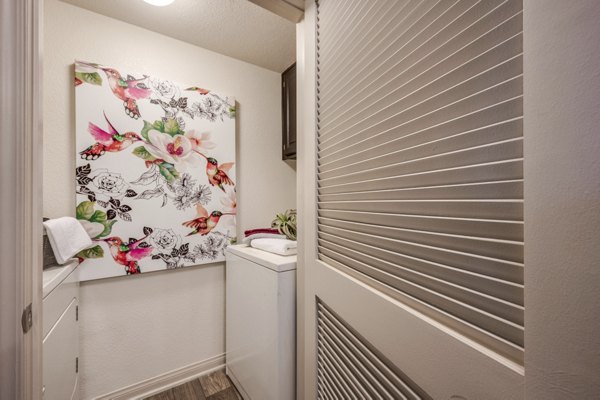 Modern laundry room with high-efficiency washers at Solana Ridge Apartments