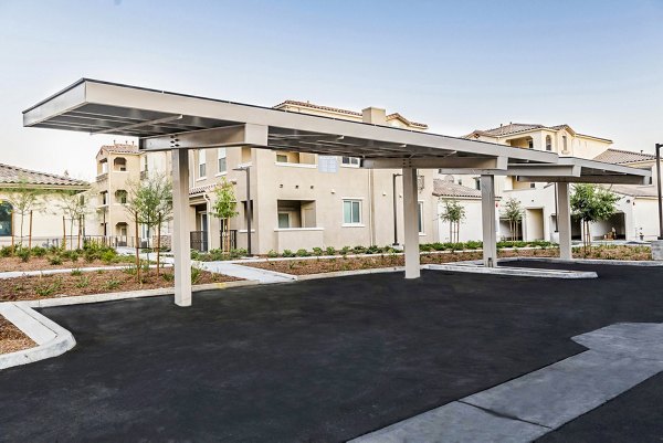Covered garage parking at Sorano Apartments, a luxury Greystar community