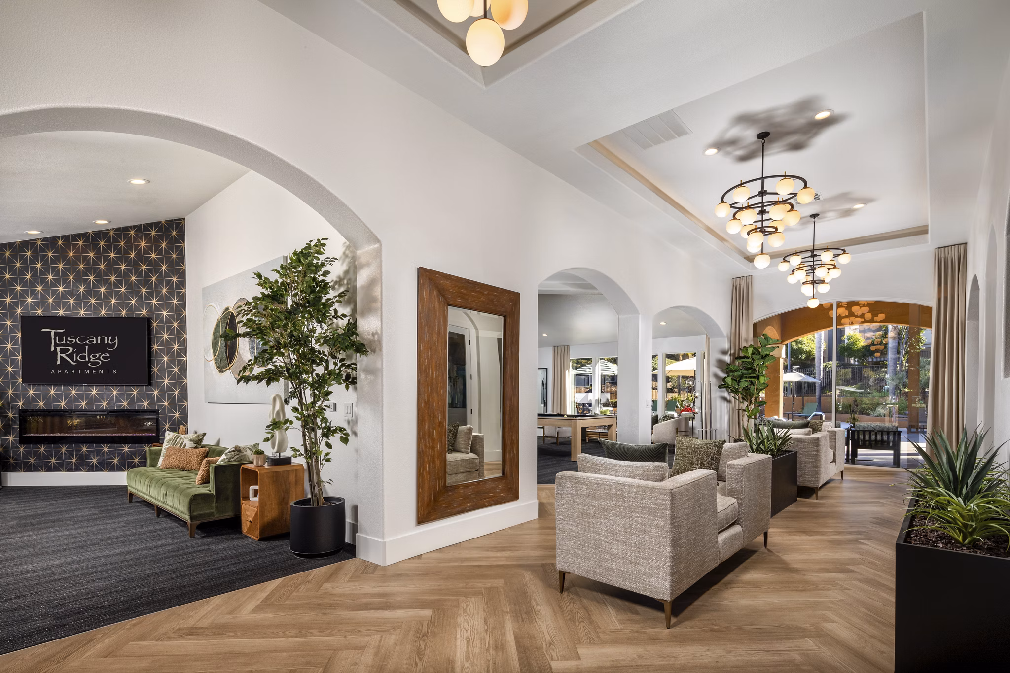 Tuscany Ridge Apartments: Elegant clubhouse featuring modern design and cozy seating areas in a luxury apartment community