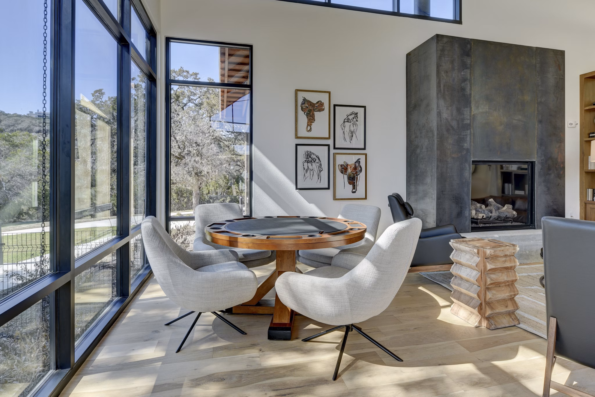 Clubhouse featuring modern design and comfortable seating at Arbolada Apartments, a luxury Greystar community in a serene setting