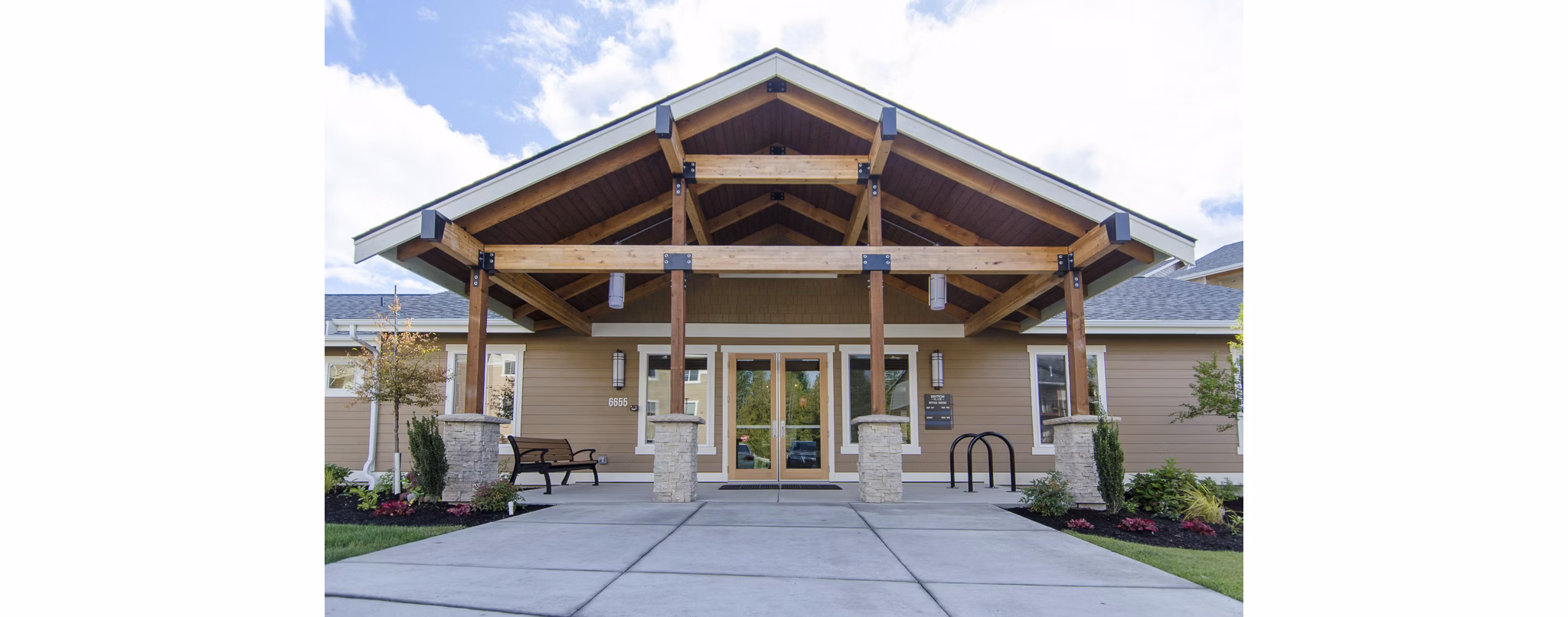Britton Place Apartments: Elegant view of luxury apartments in Lacey, showcasing modern architecture and lush landscaping