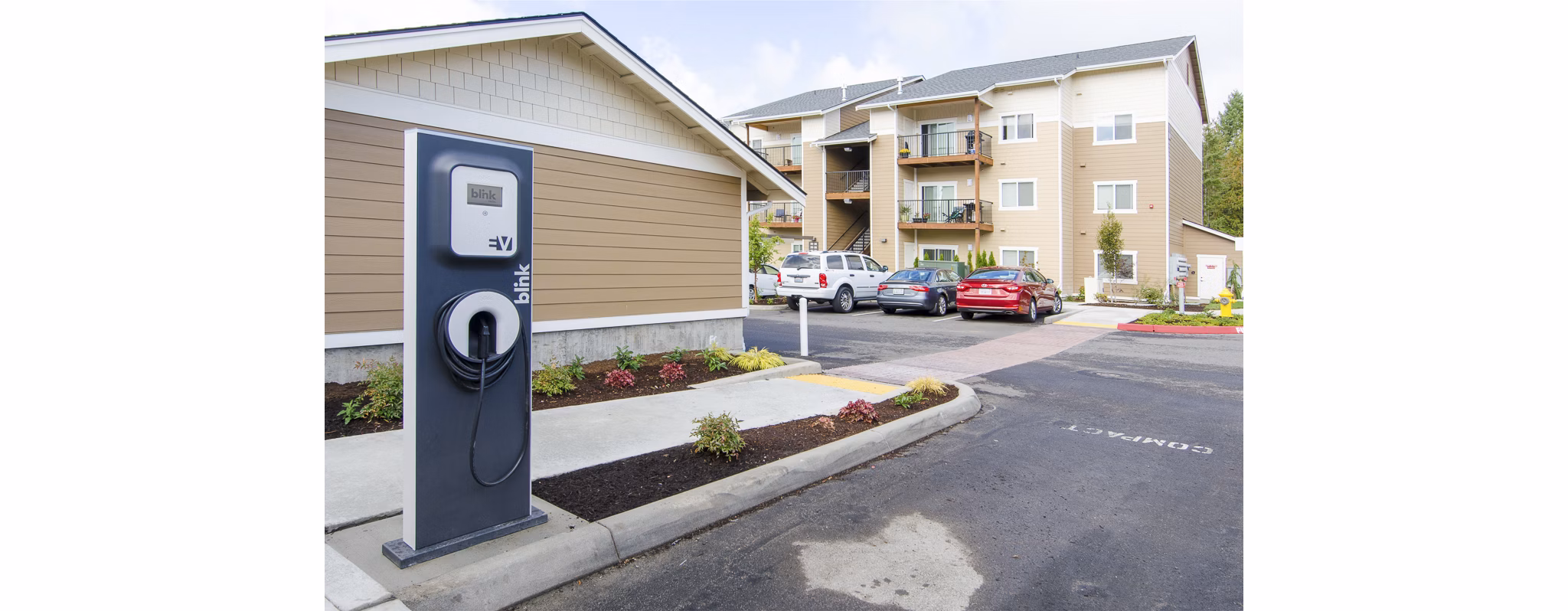 Car charging station nestled in Britton Place luxury apartments