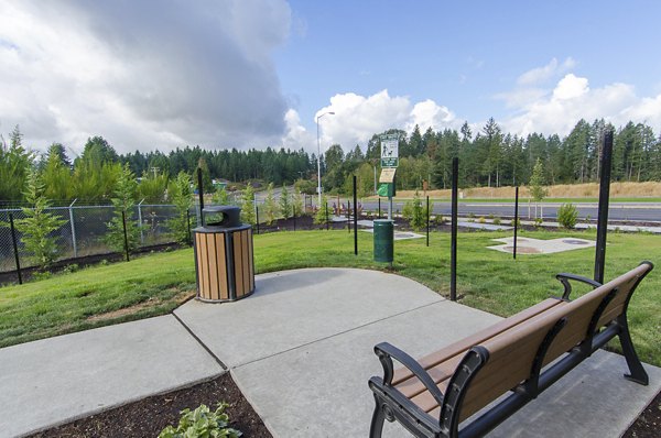 Dog play area at Britton Place Apartments featuring agility equipment and open space