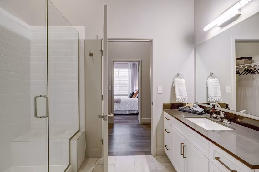 bathroom at The Plaza at Pikes Peak Apartments 