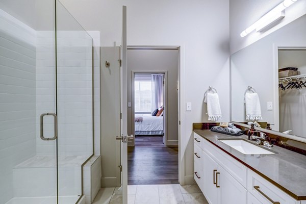 Bathroom with modern fixtures in The Plaza at Pikes Peak luxury apartments