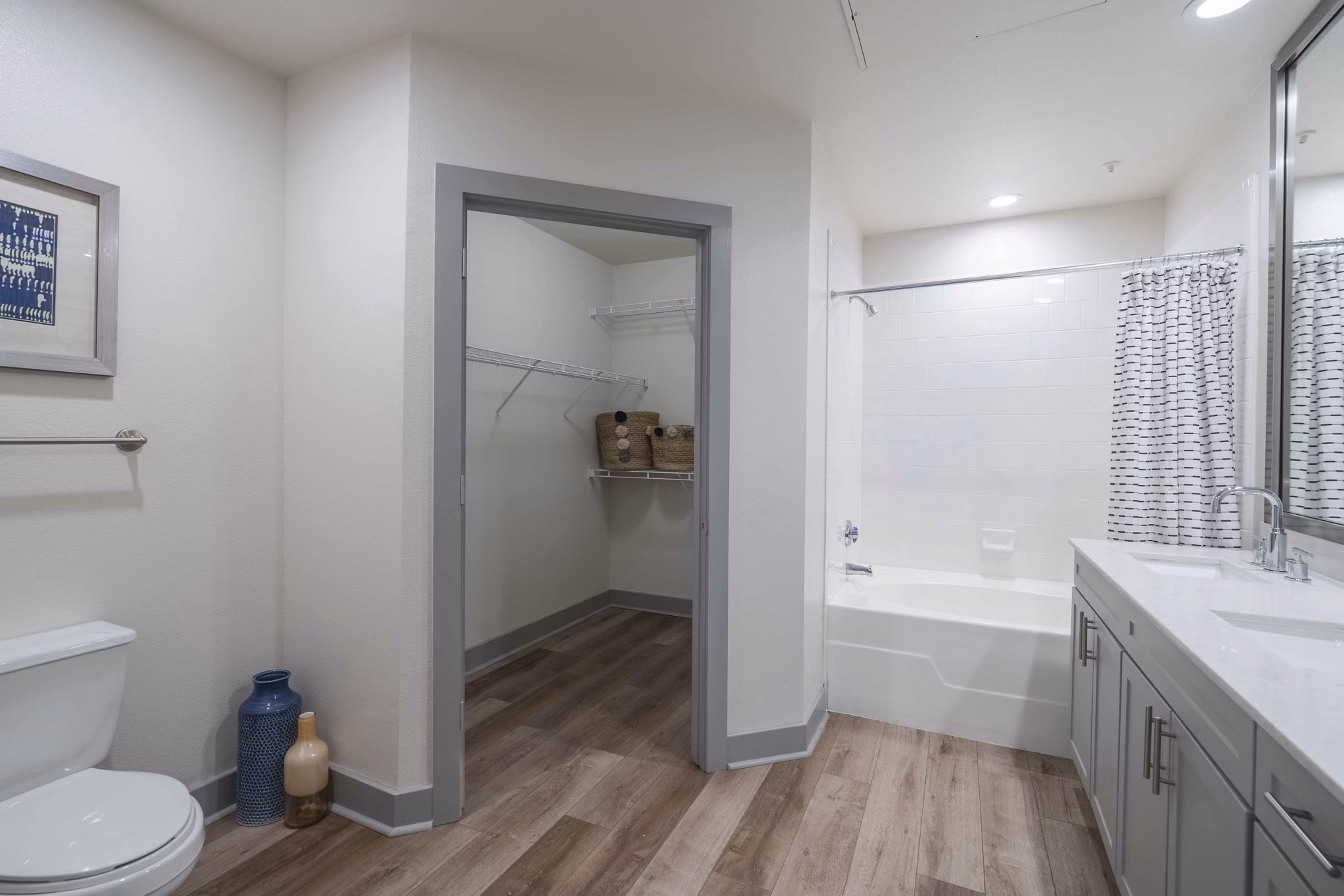 Elegant bathroom with sleek fixtures at Seville Uptown Apartments