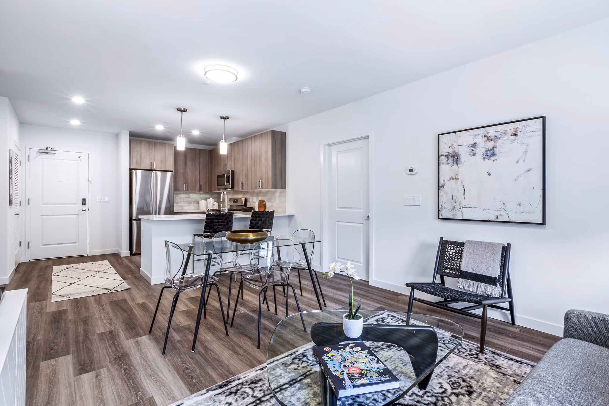 Dining room with elegant furnishings at The Park at Woodbridge Station Apartments