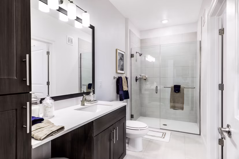 Bathroom featuring modern fixtures at Cadence Creek at Gosling Apartments