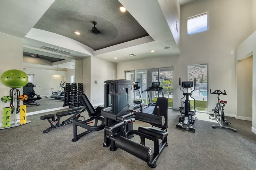 Modern fitness center with state-of-the-art equipment at Mountainside Apartments for luxury living and active lifestyle