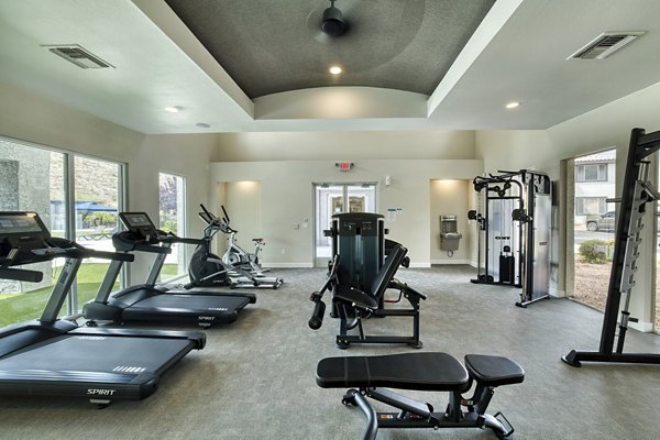 Fitness center with modern equipment at Mountainside Apartments, promoting active living and wellness for residents