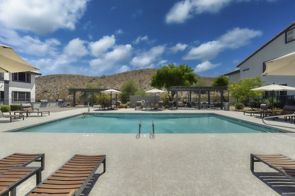 Luxurious pool with mountain views at Mountainside Apartments