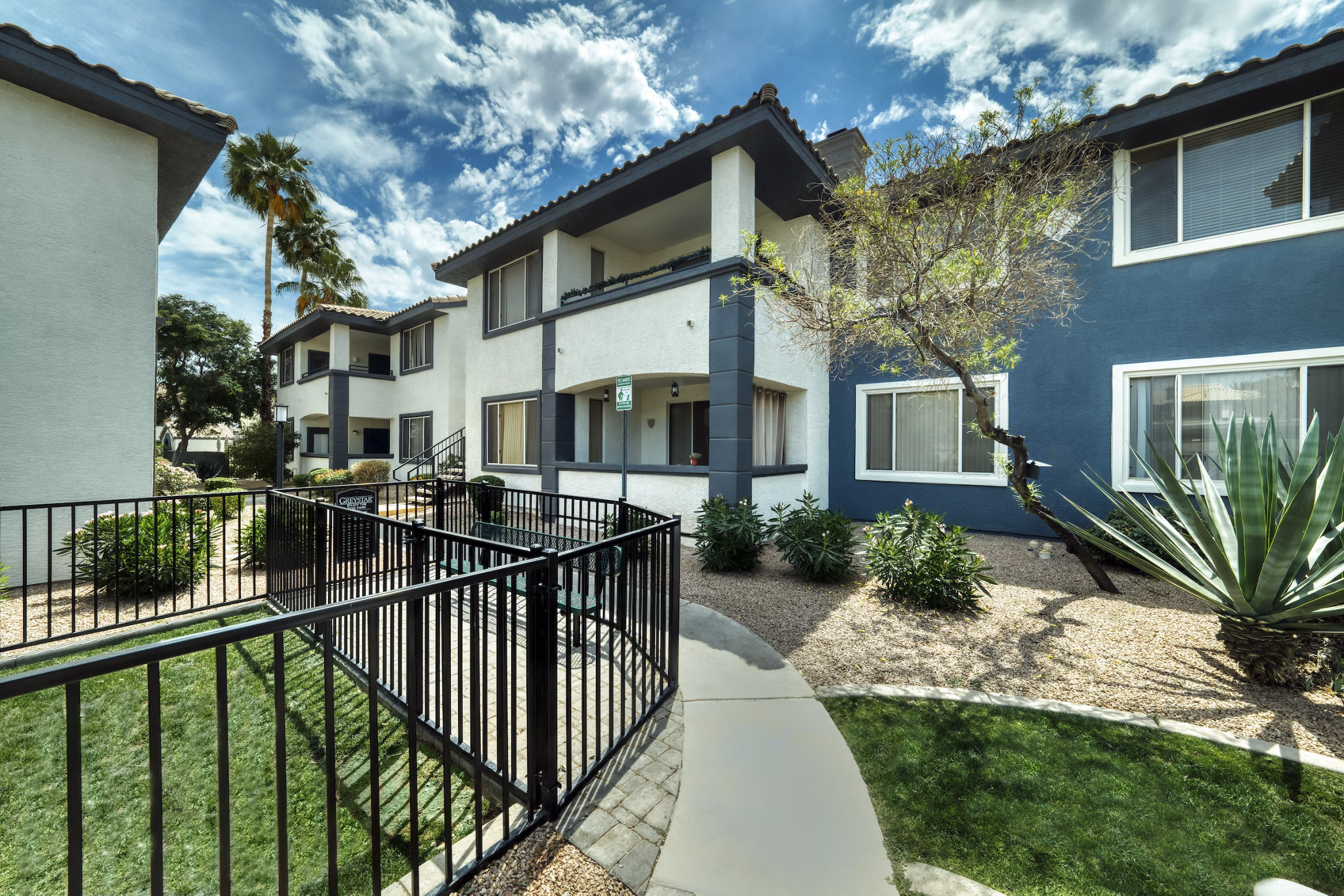 Dog-friendly park with open lawn and agility equipment at Mountainside Apartments