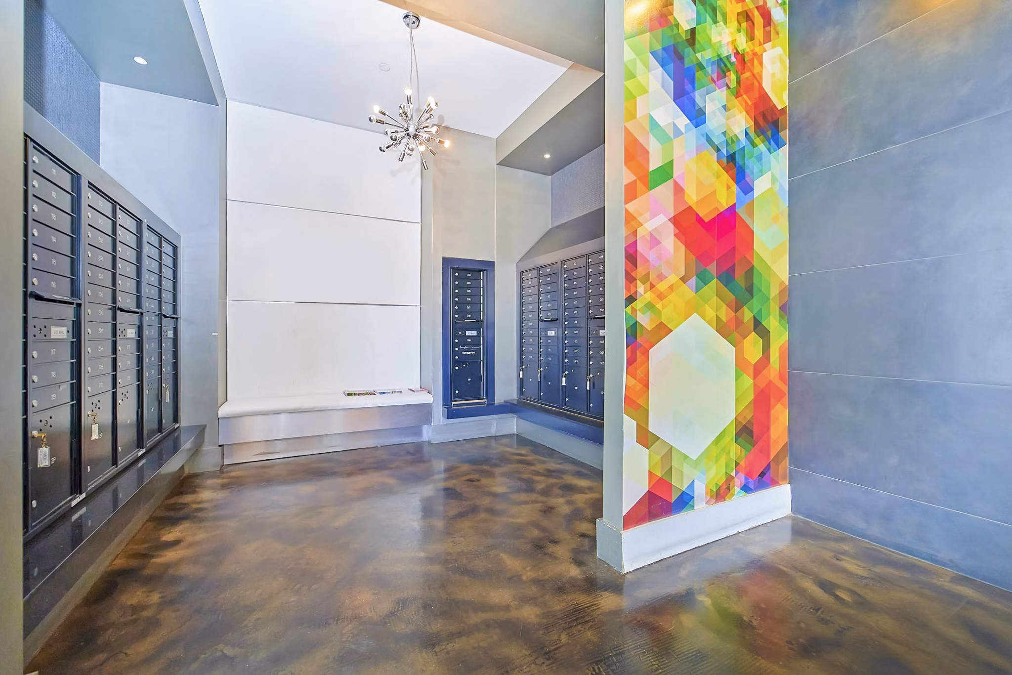 Spacious clubhouse lobby featuring contemporary design at 1209 Dekalb Apartments